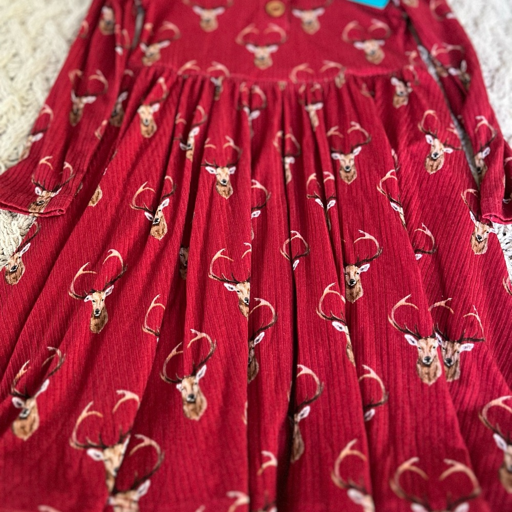 Posh Peanut NEW Red Henley Twirl Dress in Dash Deer Christmas Holiday size 3-4 - Picture 5 of 12